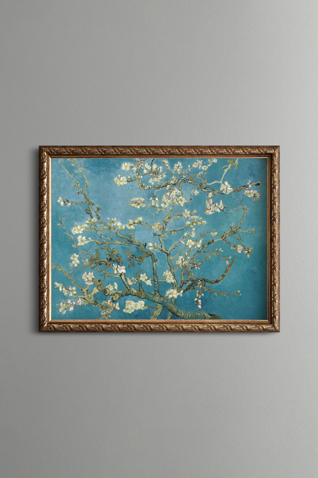 Blossoming Almond Tree - Vintage Patterned Painting - Slim Frame