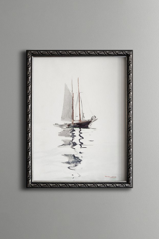 Two-Masted Sailing Ship and Sandal - Vintage Patterned Painting - Slim Model