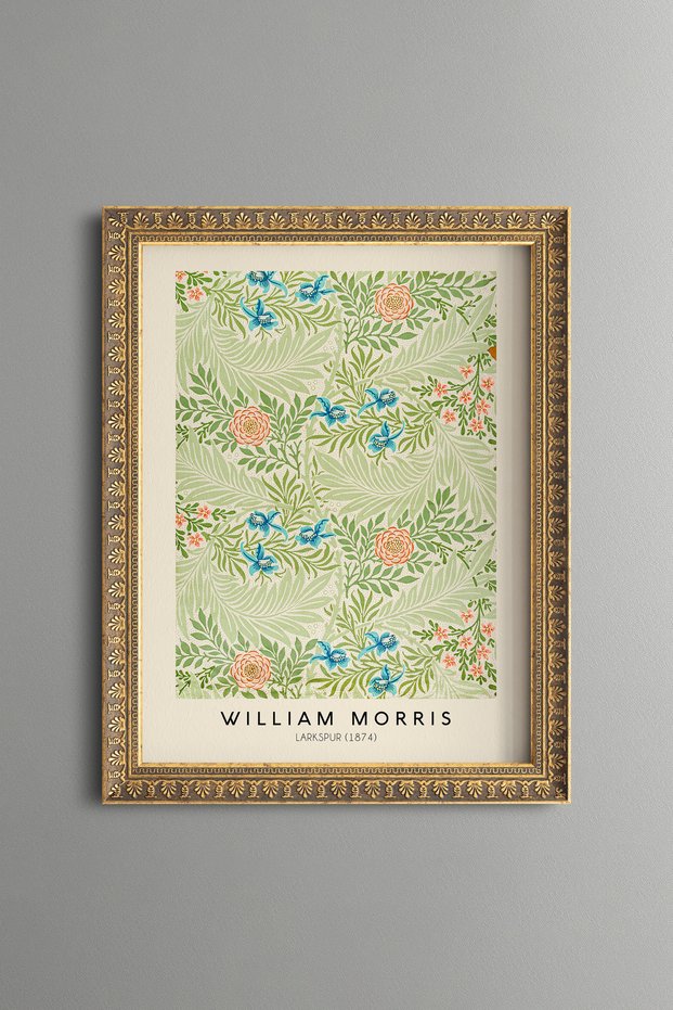 Blue Floral Green Pattern - Vintage Patterned Painting - Slim Model