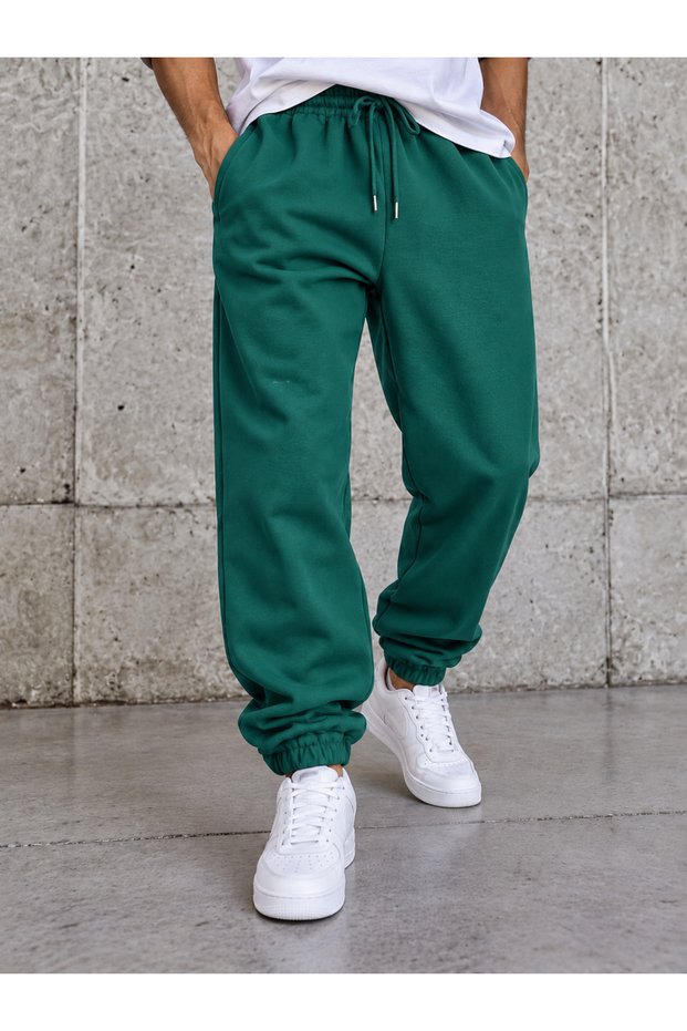 Unisex 3-Thread Oversized Relaxed Fit Elastic Cuff Sweatpants