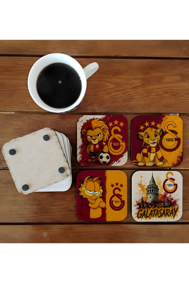 Yellow and Red Decorative Wooden Coaster Set 0173
