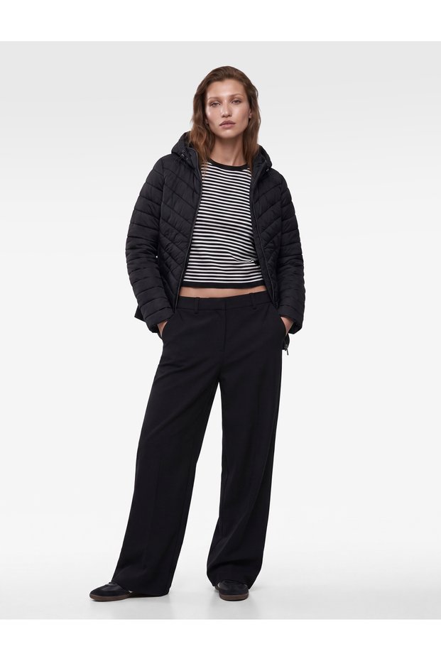 Quilted Padded Jacket with Zippered Hood and Pockets