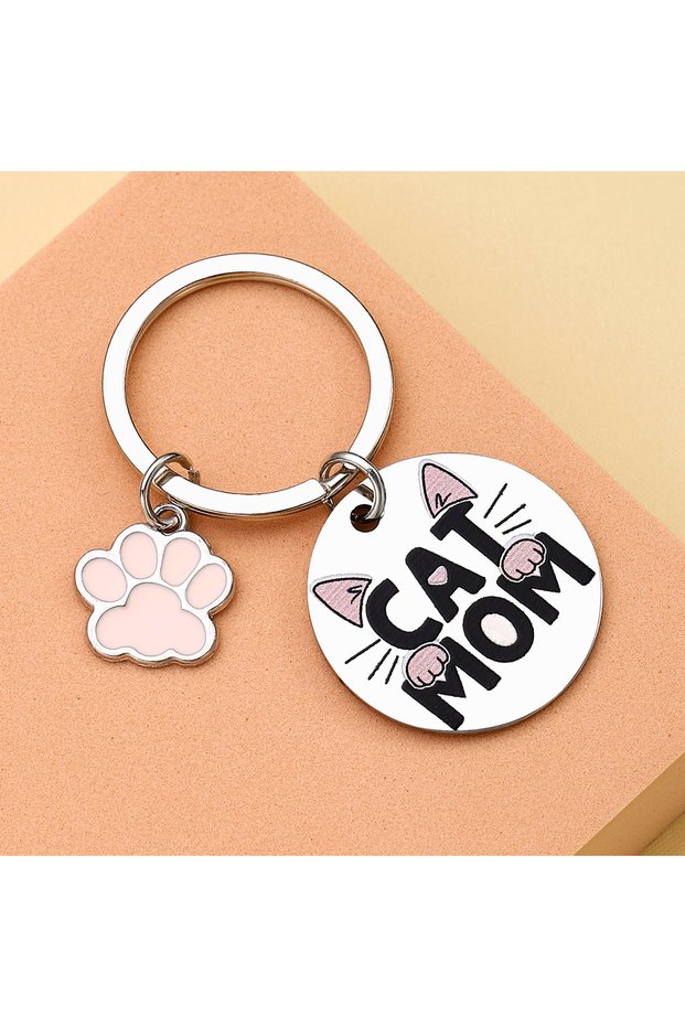 Silver Cat Mom Keychain Gift - Ideal for Mother's Day, Christmas, Thanksgiving, and Any Holiday, Per
