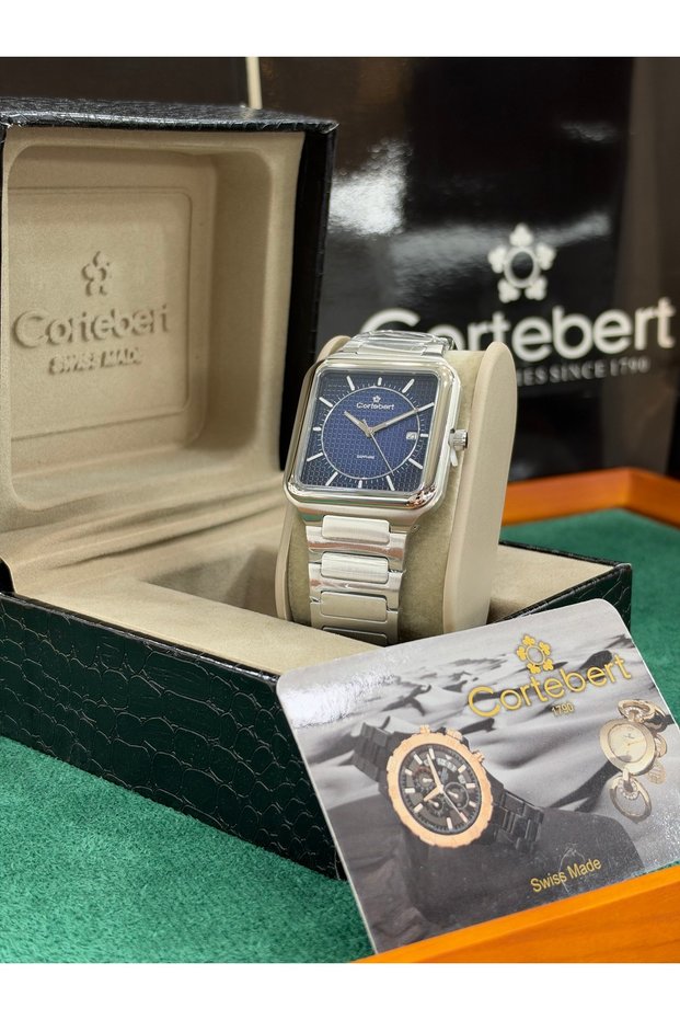 Men's Wristwatch, Square Case, Sapphire Crystal, Steel Strap, Slim Design.