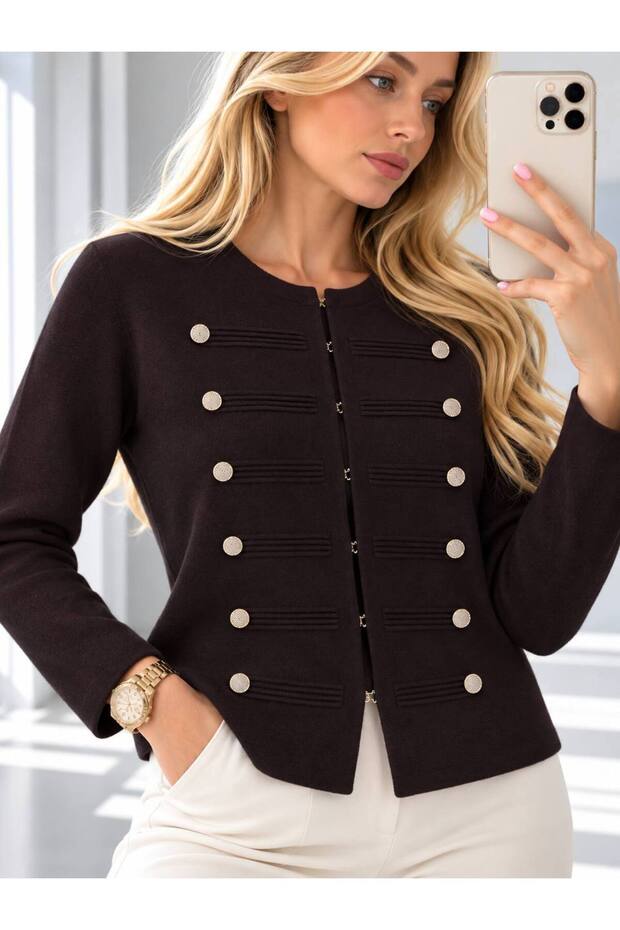 Women's Button-Detailed, Button-Down Cardigan Jacket - New Season - 26250