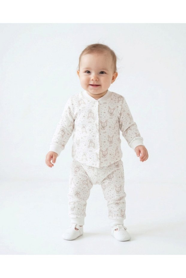 Baby Girl 6-9-12-18-24 Months Rabbit Print Snap-Fastened Seasonal 100% Cotton Nightwear Set (Top and Bottom)