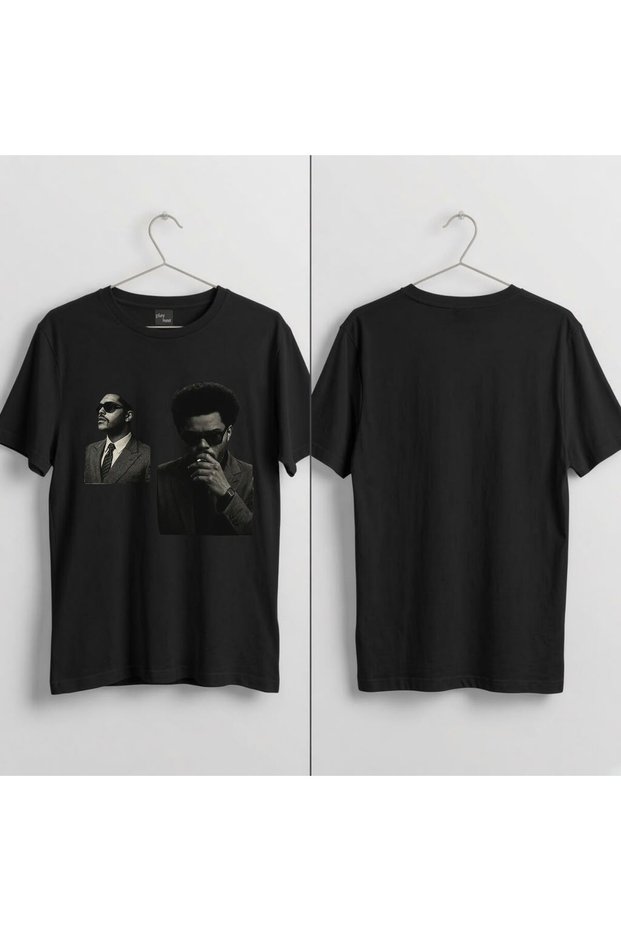 100% Cotton Crew Neck T-Shirt with a Portrait Print Featuring Eyeglasses.