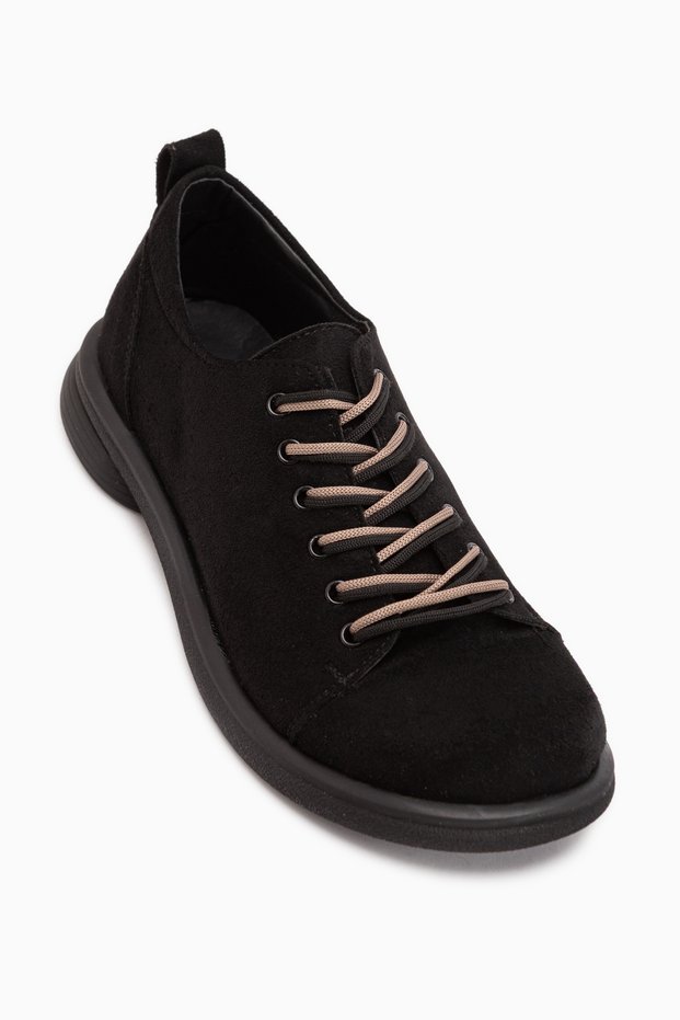 Estella Black Suede Lace-Up Casual Women's Shoes.
