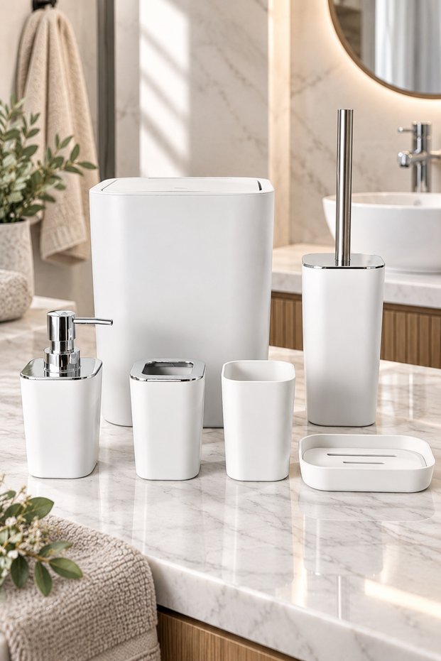 Velvet 6 Piece Bathroom Set Beige