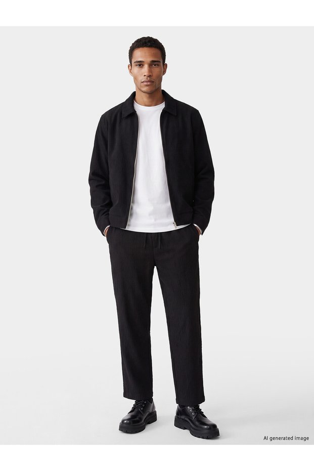 Peak New Season Black Men's Textured Pants with Elastic Waistband.