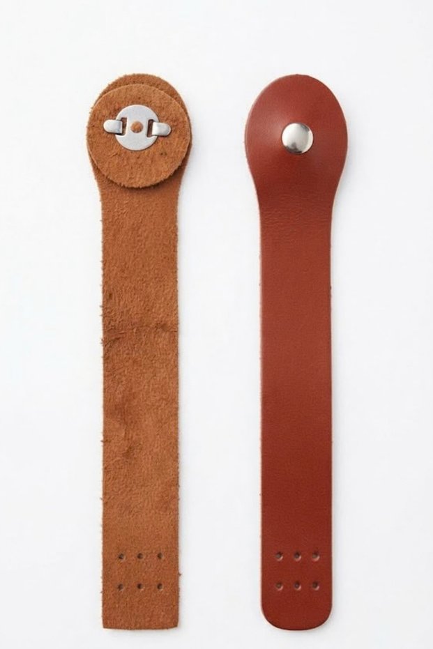 Long Leather Magnetic Closure Bag Clip - Tan
