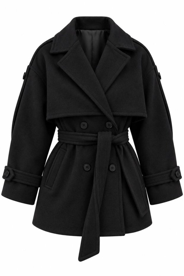 New Season Belted Double-Breasted Collar Midi Oversize Cashmere Coat