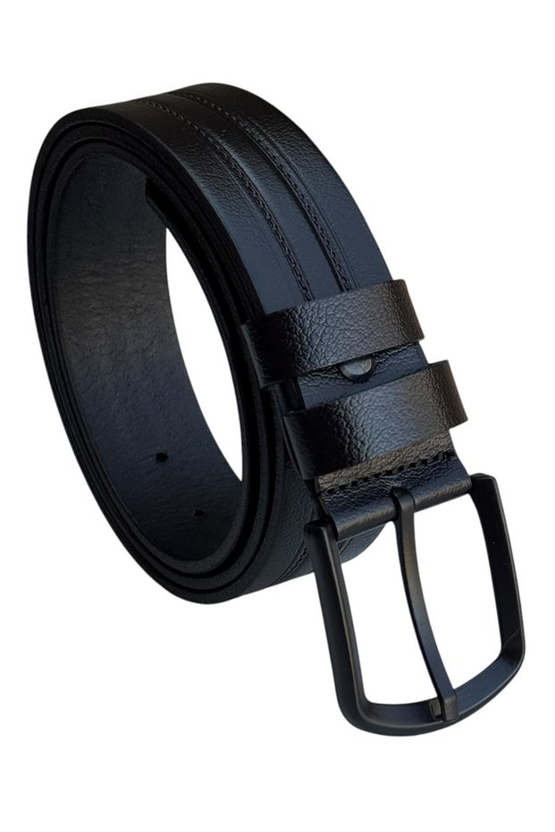 Black Genuine Leather with a Striped Pattern, 4 Cm. Wide Sports Belt // Xd-400-42-St