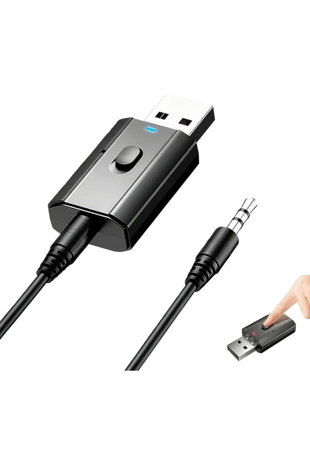 محول USB بتقنية البلوتوث 5.0، جهاز إرسال واستقبال بلوتوث للسيارة 4 في 1 مع مدخل صوت 3.5 ملم، صوت لاسلكي