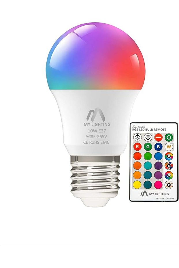 لمبة LED من سلسلة ECO بقوة 10 واط E27 | تغيير الألوان، إضاءة قابلة للتعتيم RGB + أبيض بارد 6000K | جهاز التحكم عن بعد E