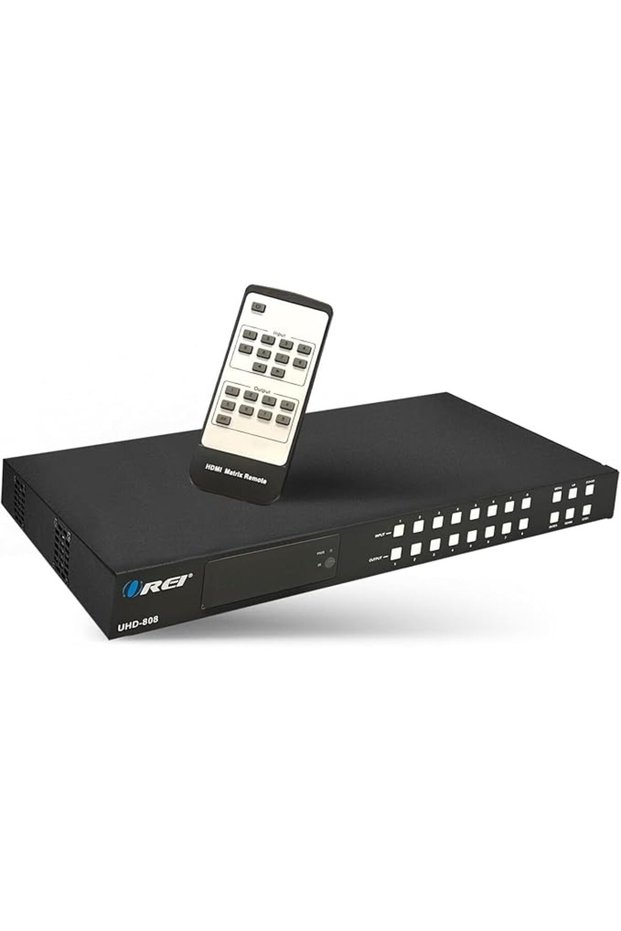 محول/موزع إشارة HDMI 4K، بحجم 8x8 (8 مداخل، 8 مخارج)، مع جهاز تحكم عن بعد، يدعم تقنية UltraHD 4K.