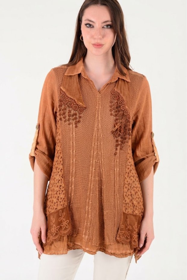 Women's Italian Lace Flannel 2-Piece Knit Set Sweater Blouse