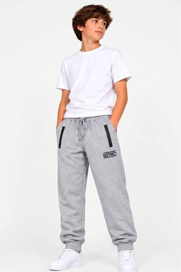 Boys' Distric High-Waisted Zippered Sweatpants, 9/16 Years Old.