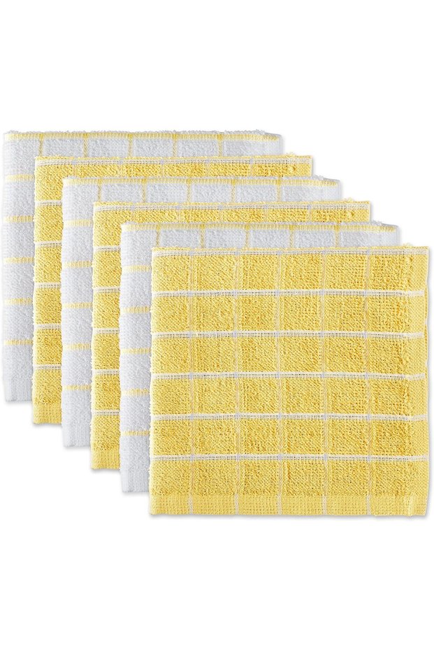 Basic Terry Collection Windowpane Dishcloth Set, 12x12, Yellow, 6 Piece