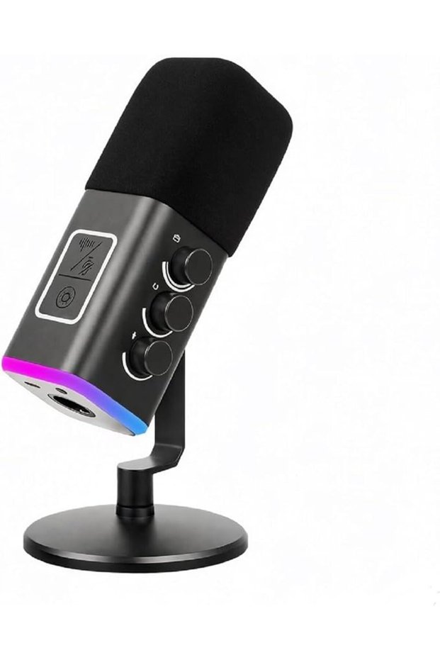 ميكروفون ألعاب XLR/USB للكمبيوتر، ميكروفون ديناميكي للكمبيوتر مخصص للبث المباشر والبودكاست، مع إضاءة RGB، وخاصية كتم الصوت.