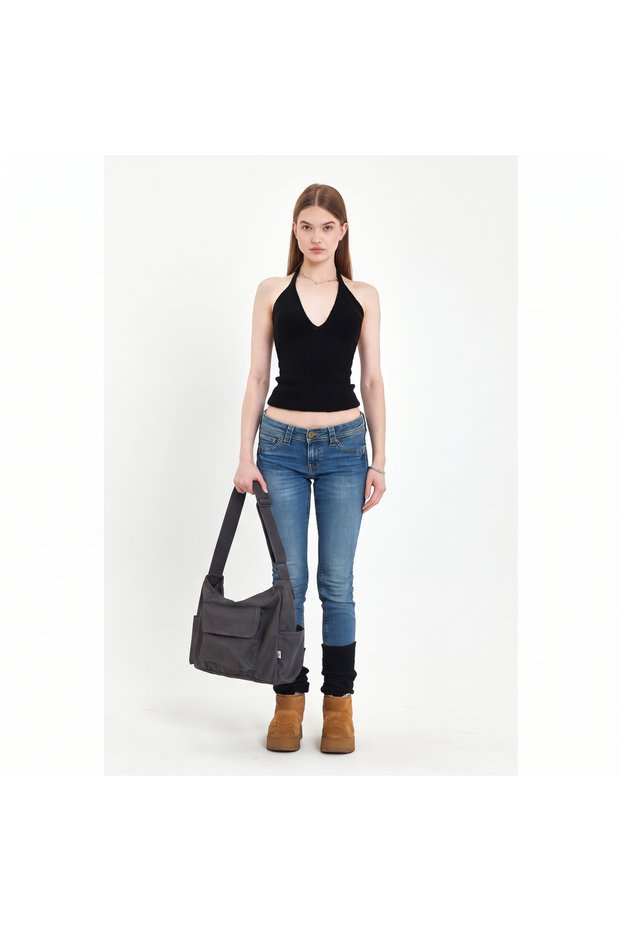 Multi-Pocket Water-Repellent Cotton Canvas Tote Bag – Medium Size with Adjustable Strap
