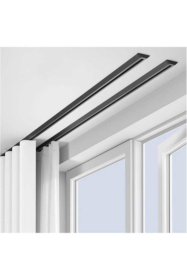 14ft Black Double Rail Curtain Track System - Silent Rollers for Smooth Operation, Perfect for RVs,