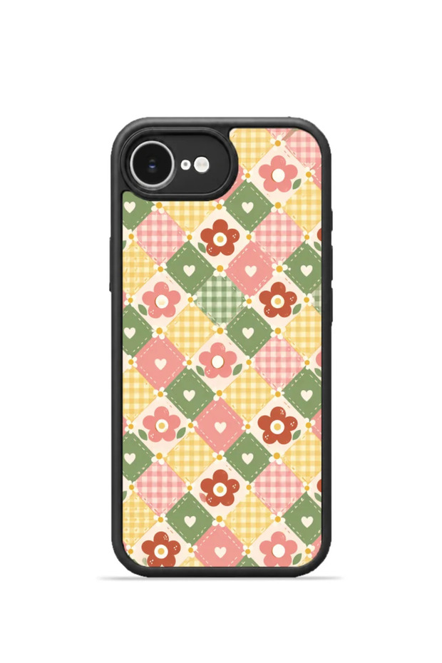 iPhone 16E Vorian Black Hole Case, Pastel Floral Plaid Design.