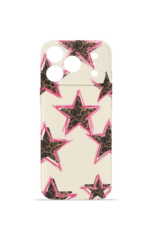 iPhone 18 Pro Vorian Camera Protective Case, Pink Leopard Star Design.