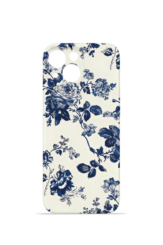 iPhone 13 Vorian Camera Protective Case, Blue Porcelain Rose.