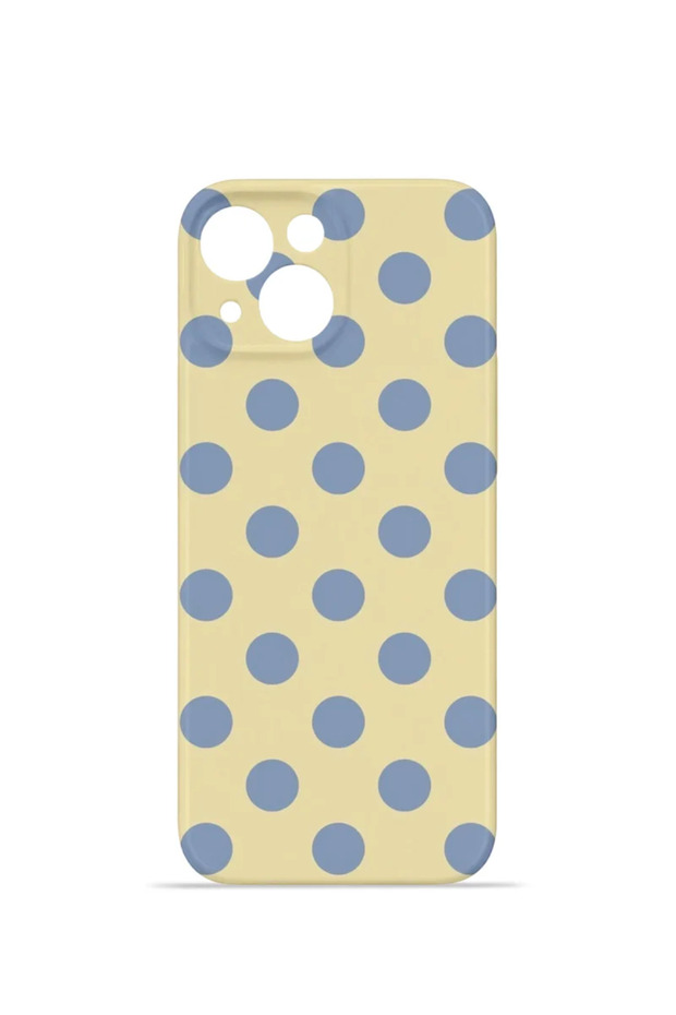 iPhone 13 Vorian Camera Protective Case, Cream Blue Polka Dot Design.