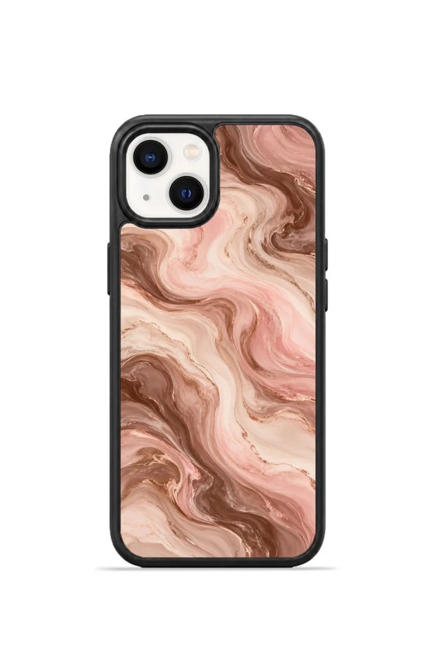 غطاء هاتف iPhone 15 Vorian Black Hole، بتصميم رخامي باللونين الوردي والبني.