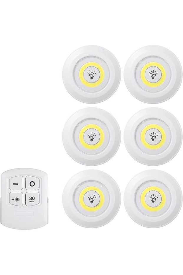 6 عبوات - مصباح ليلي لاسلكي بجهد 4.5 فولت وقدرة 1 واط، مزود بتقنية COB LED، مع مستشعر لمس وجهاز تحكم عن بعد.