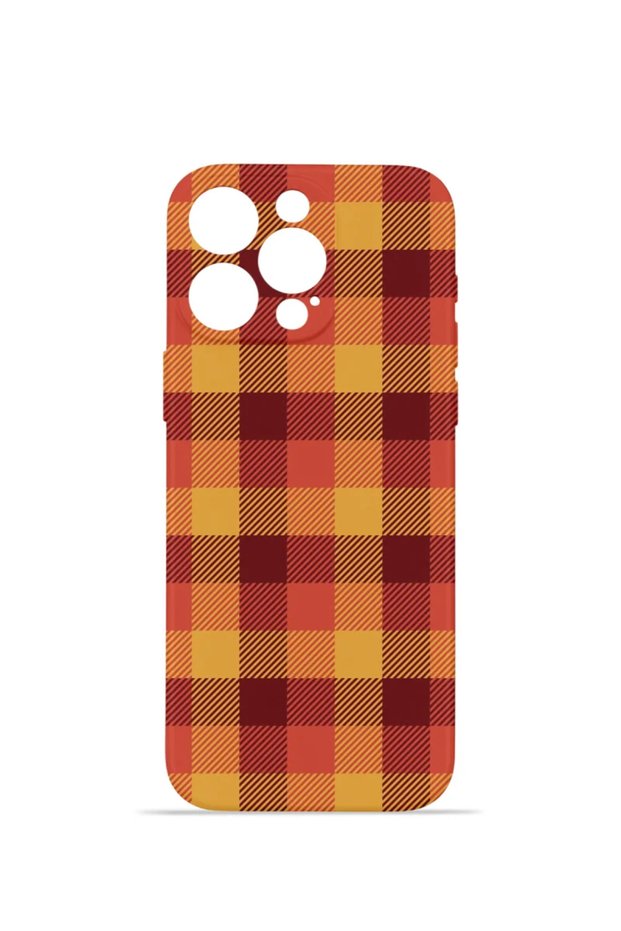 iPhone 14 Pro Vorian Camera Protective Case, Tile Pattern, Mustard Yellow.