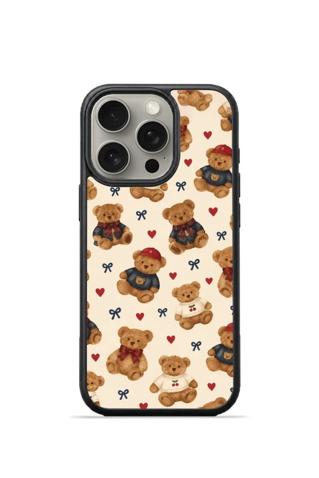 iPhone 16 Pro Max Vorian Black Hole Case with a Tiny Colorful Teddy Bear Collage.