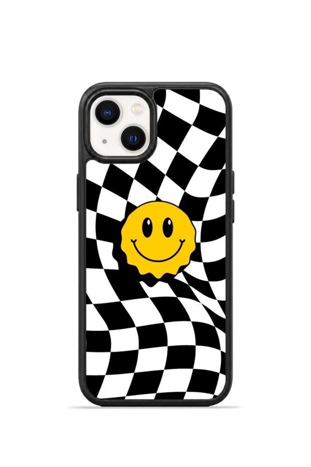 iPhone 14 Vorian Black Hole Case, Black and White Wavy Smile Design.