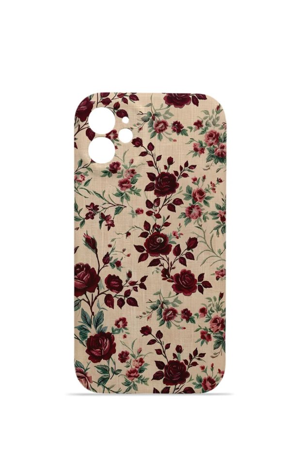 iPhone 11 Vorian Camera Protective Case, Burgundy Botanical Design.