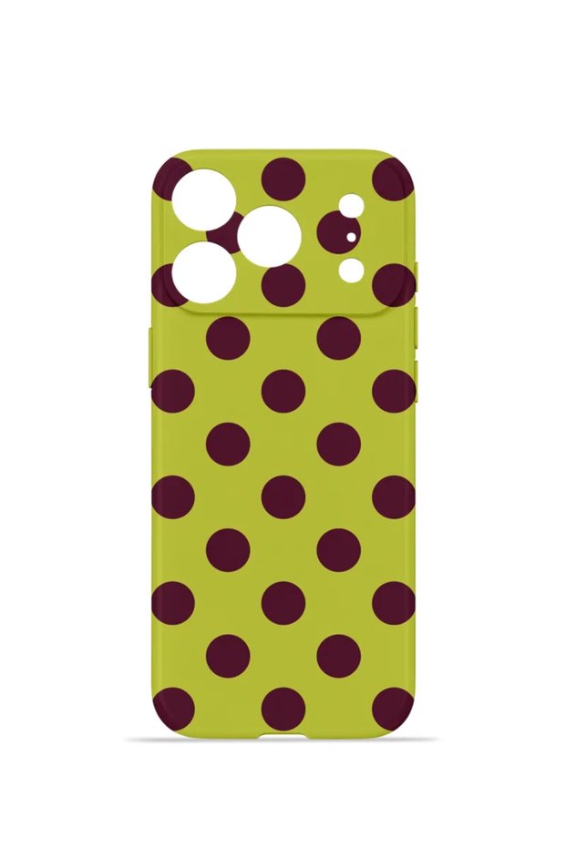 iPhone 18 Pro Max Vorian Camera Protective Case, Lemon Plum Polka Dot Design.