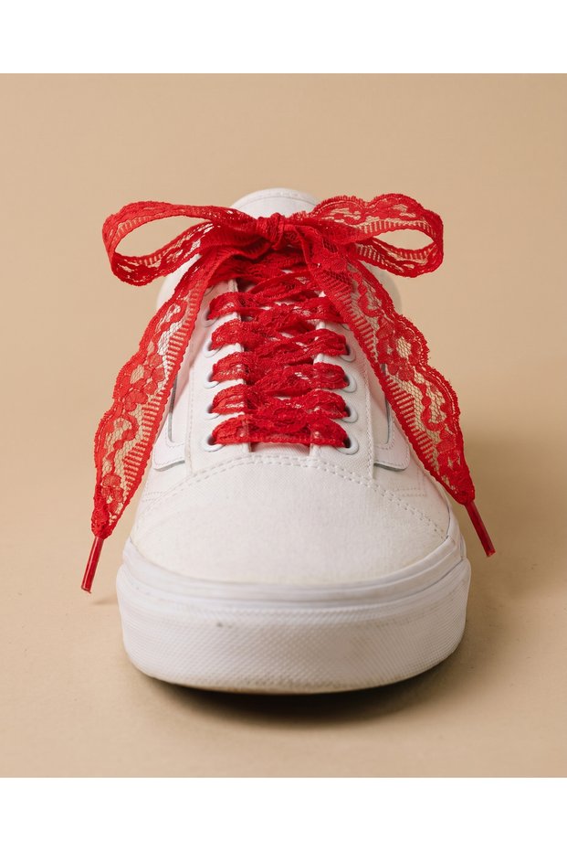 Red Lace Shoelaces with Floral Pattern, 120 Cm, for Women's Sneakers.