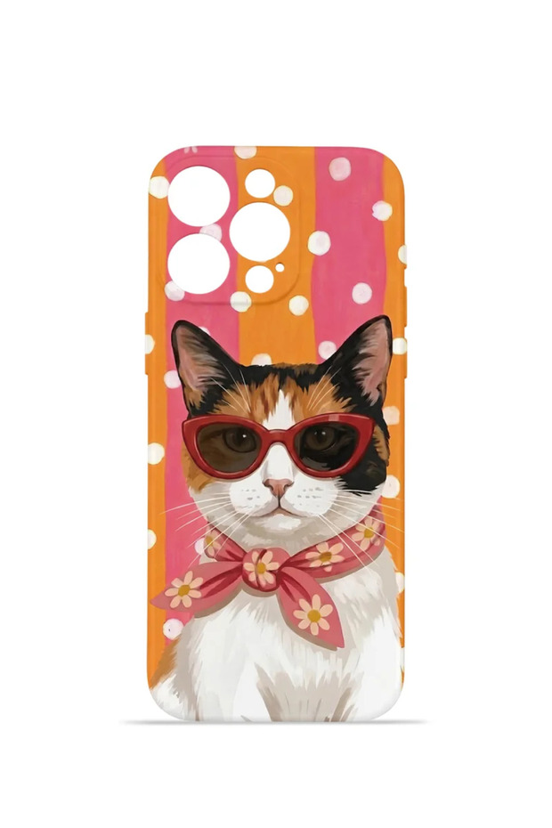 iPhone 13 Pro Vorian Camera Protective Case, Orange Retro Cat Design.