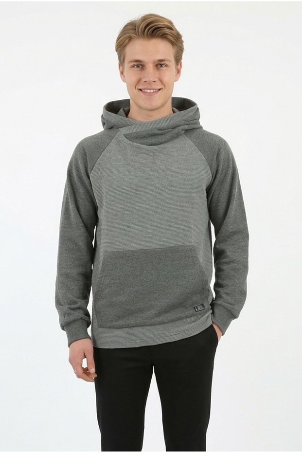 Men's Three-Thread Brushed Fabric Hooded Sweatshirt with Kangaroo Pockets and a Drawstring at the Bottom, Suitable for Everyday Wear.