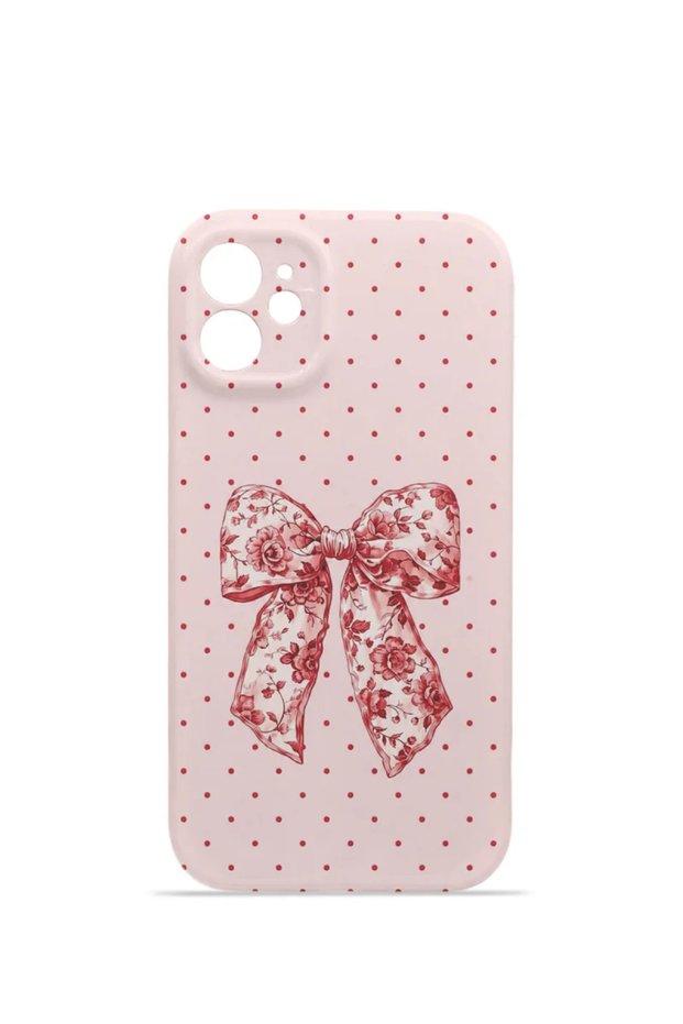 iPhone 12 Vorian Mika Camera Protective Case, Vintage Rose Bow, Polka Dot Design.