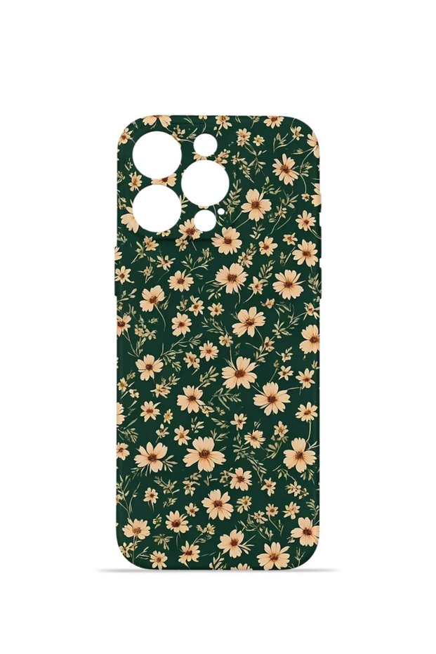 iPhone 14 Pro Vorian Camera Protective Case, Green Daisy Design.