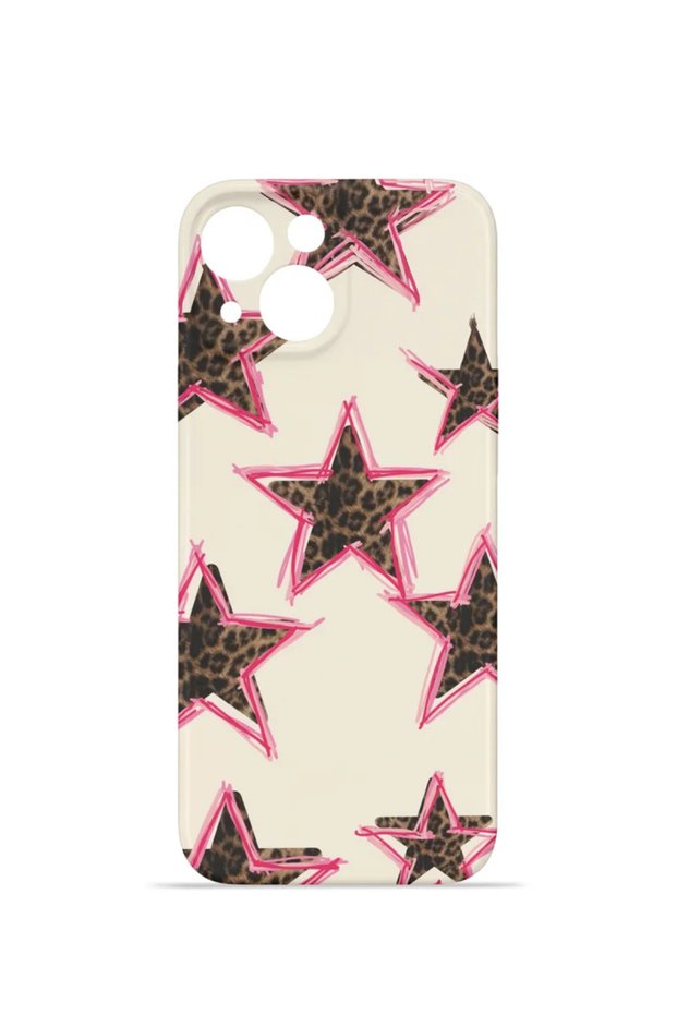 iPhone 15 Vorian Mika Camera Protective Case, Pink Leopard Star Pattern.