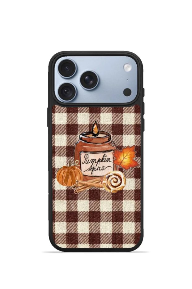 iPhone 18 Pro Max Vorian Black Hole Case, Coffee Plaid, Autumn Cup.