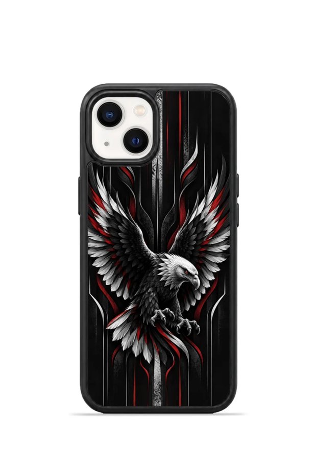 iPhone 15 Plus Vorian Black Hole Case, Black with Silver Eagle Design.