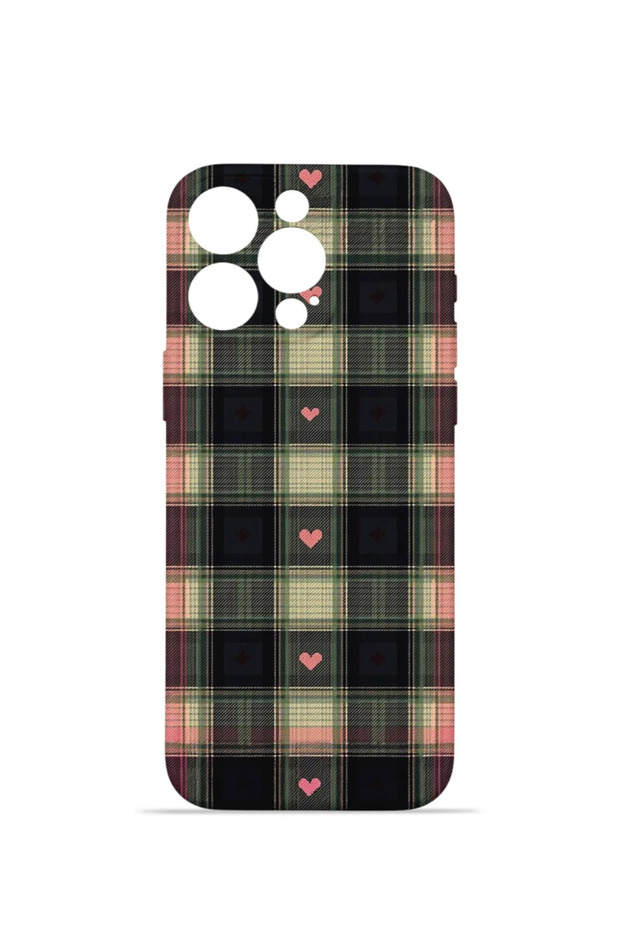 iPhone 12 Pro Max Vorian Camera Protective Case with Heart-Shaped Vintage Plaid Design.