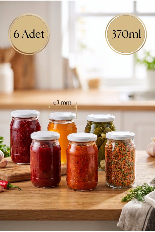 6-Piece Multi-Purpose 370 Cc 63mm Metal-Lidded Glass Jars for Canning, Jam, Honey, Sauce, and Spices, Baby Food Jar Set, 370 Ml.