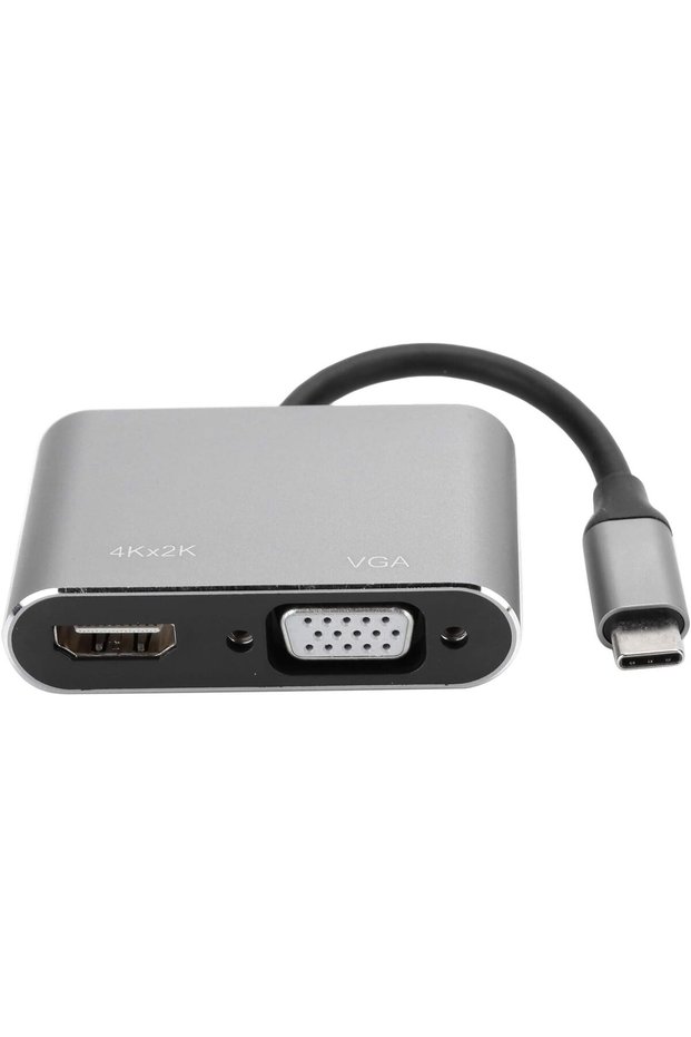 محول من النوع C، قاعدة توصيل ذكية مع منفذ HDMI/VGA للعمال، مناسبة لأجهزة العرض (رمادي)
