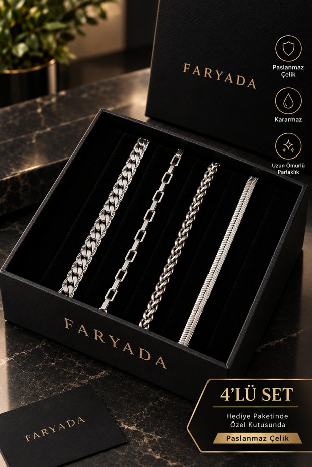 Set of 4 Stainless Steel Bracelets & Premium Quality, Tarnish-Resistant 4 Bracelets - Birthday, Valentine's Day, or Gift Set for Friends.