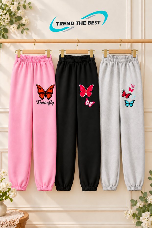 Winter, Spring, and Autumn Elastic-Leg Sweatpants Set in Black, Pink, and Gray (3-Piece)